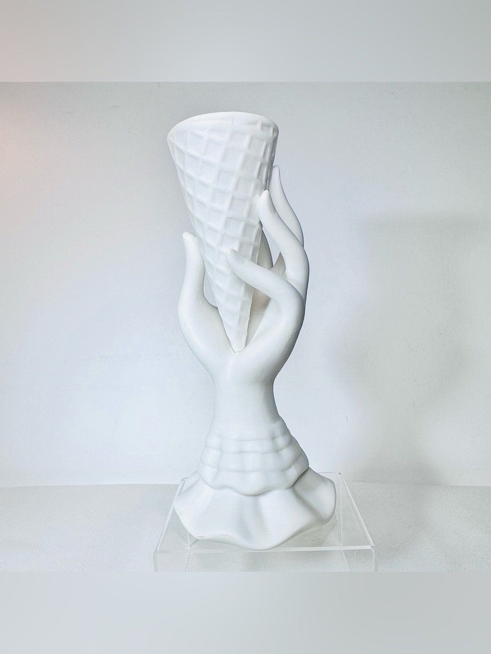 Jonathan Adler Muse I-Scream Ice Cream Cone Hand Vase White Matte Ceramic Decor